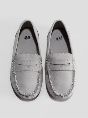 H&M Light Grey Suede Slip-On Penny Loafers